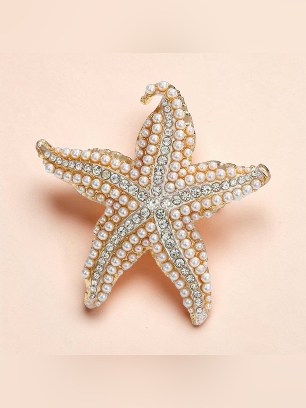 Faux Pearl & Rhinestones Starfish Brooch - Gold Tone
